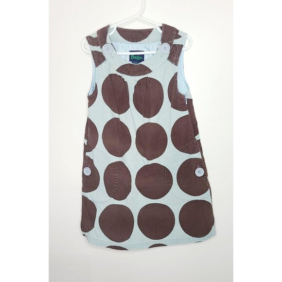 Mini Boden blue corduroy tank dress with brown polka dots 5-6 year Large Buttons - Picture 1 of 7